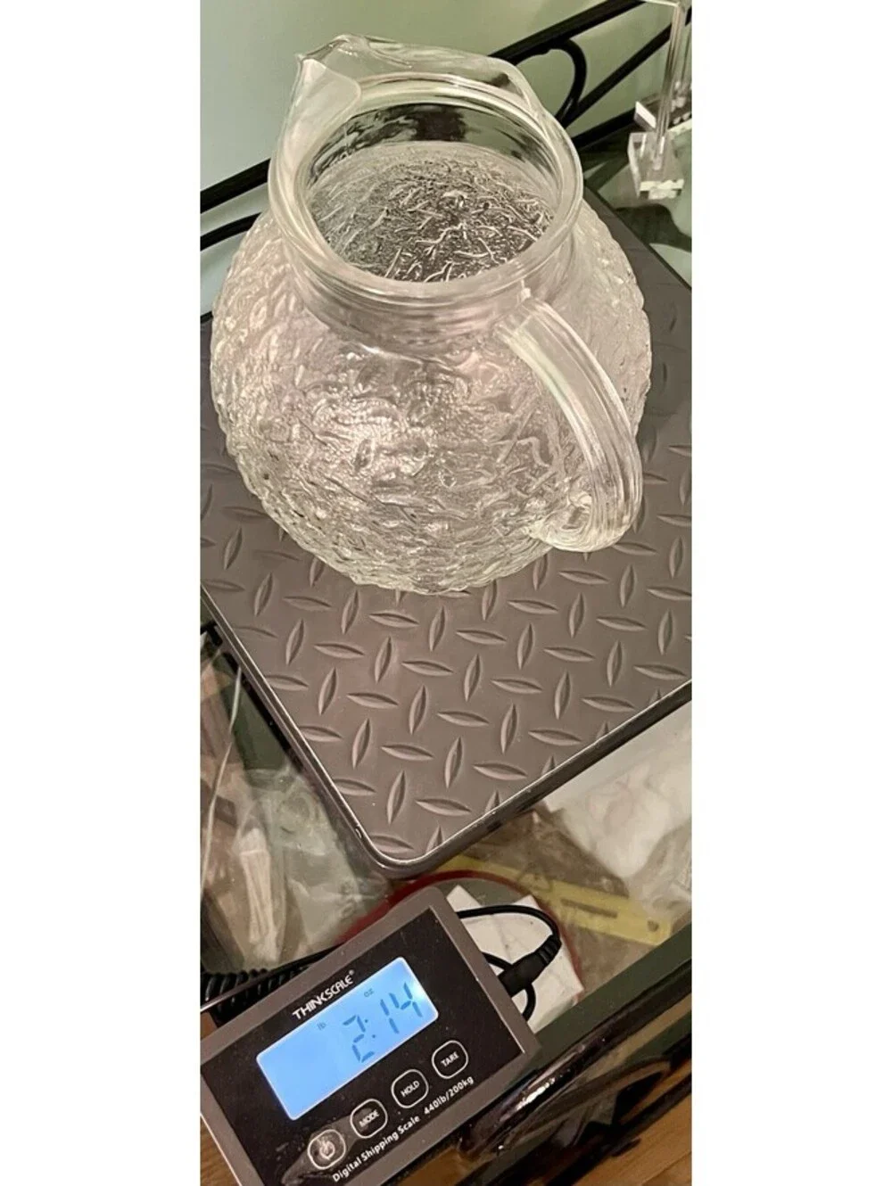 Anchor Hocking 1960s Lido Milano Clear Crinkle Ball Pitcher, 5x8.75”
